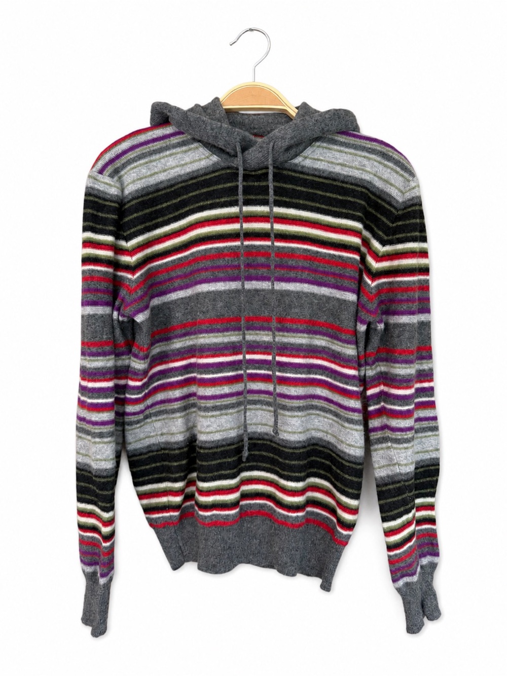 Nayandei Cashmere Merino Wool Striped Hoodie Sweater Small Made in Italy